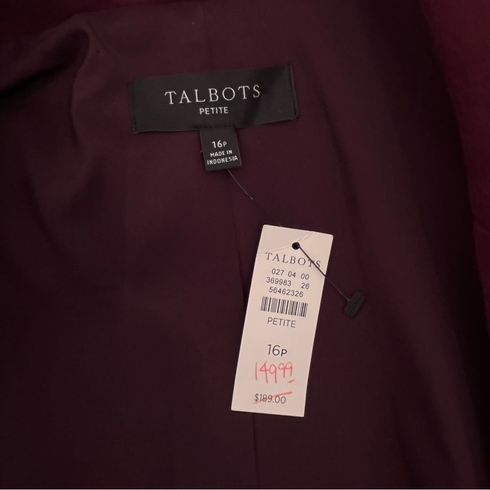 NWT Talbots Knit Blazer Size 16P Petite Rich Burgundy Open Front Stretch ~ $189 - Picture 8 of 11